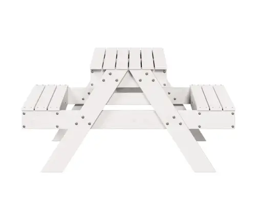 Piknika Galds Ar Smilšu Kasti Bērniem, Balts, Priedes Masīvkoks Vidaxl