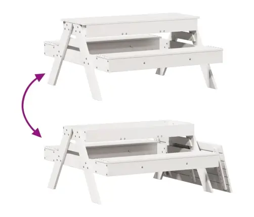 Piknika Galds Ar Smilšu Kasti Bērniem, Balts, Priedes Masīvkoks Vidaxl