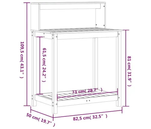 Riiulitega Istutuslaud, Pruun, 82,5 X 50 X 109,5 cm Männipuit