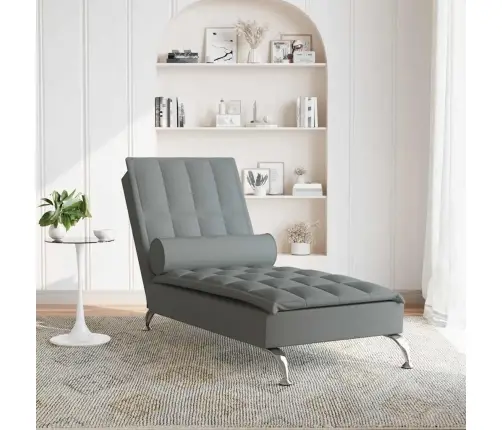 Masažinis Poilsio Gultas Su Ilga Pagalve, Pilkas, Audinys