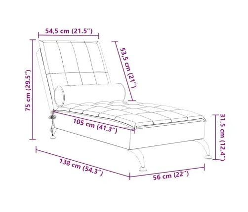 Masažinis Poilsio Gultas Su Ilga Pagalve, Pilkas, Audinys