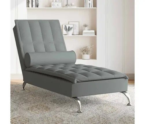 Masažinis Poilsio Gultas Su Ilga Pagalve, Pilkas, Audinys