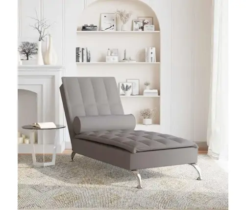 Masažinis Poilsio Gultas Su Ilga Pagalve, Taupe, Audinys