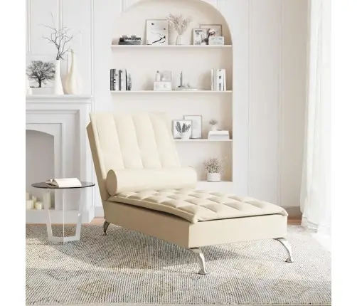 Zvilnis Ar Cilindra Formas Spilvenu, Krēmkrāsas, Audums Vidaxl