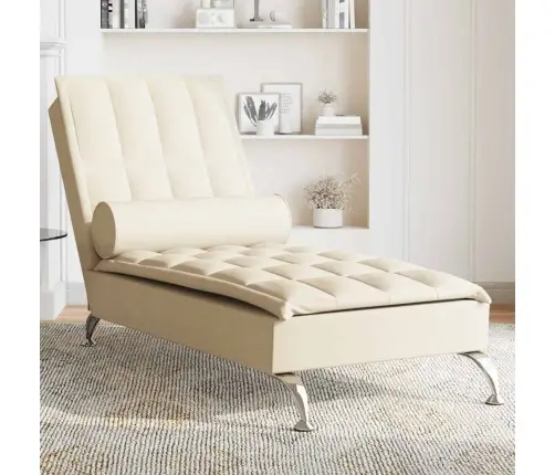 Zvilnis Ar Cilindra Formas Spilvenu, Krēmkrāsas, Audums Vidaxl