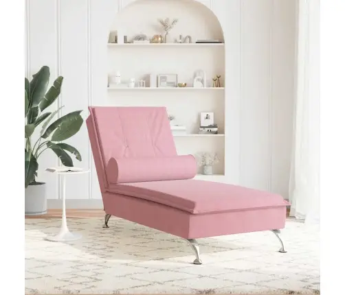 Zvilnis Ar Cilindra Formas Spilvenu, Rozā, Samts Vidaxl