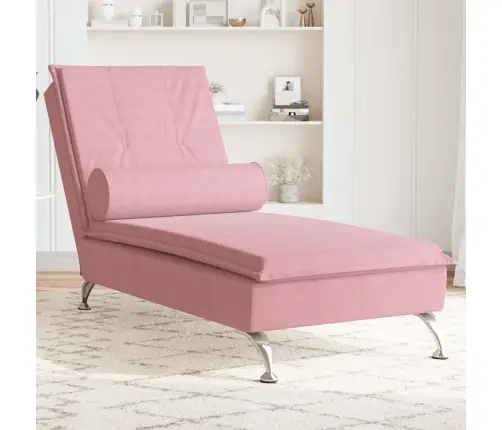 Zvilnis Ar Cilindra Formas Spilvenu, Rozā, Samts Vidaxl