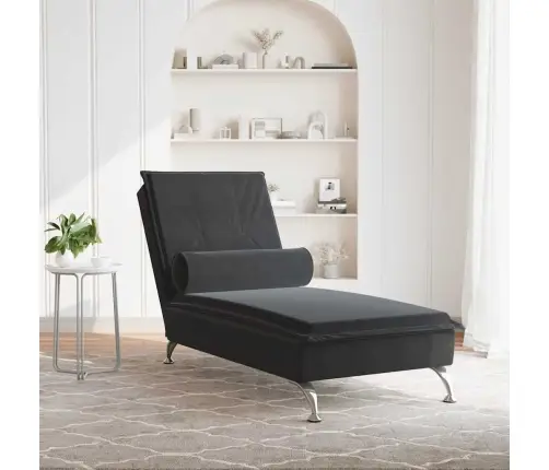 Masažinis Poilsio Gultas Su Ilga Pagalve, Juodas, Aksomas