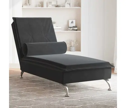 Masažinis Poilsio Gultas Su Ilga Pagalve, Juodas, Aksomas