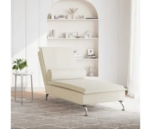 Zvilnis Ar Cilindra Formas Spilvenu, Krēmkrāsas, Samts Vidaxl