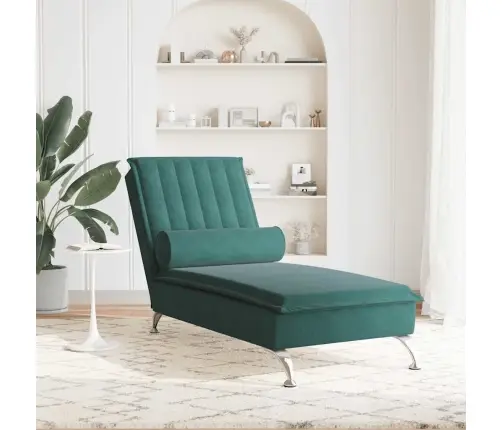 Zvilnis Ar Cilindra Formas Spilvenu, Tumši Zaļš, Samts Vidaxl