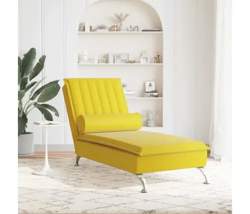 Zvilnis Ar Cilindra Formas Spilvenu, Dzeltens, Samts Vidaxl