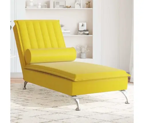 Zvilnis Ar Cilindra Formas Spilvenu, Dzeltens, Samts Vidaxl