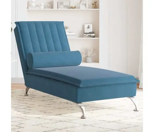 Zvilnis Ar Cilindra Formas Spilvenu, Zils, Samts Vidaxl