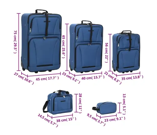 Piecdaļīgs Koferu Komplekts, Zils Audums Vidaxl