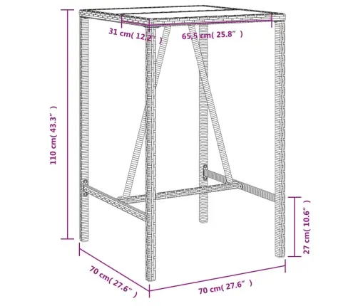 Āra Bāra Galds, Brūns, 70X70X110 Cm, Pe Rotangpalma Vidaxl
