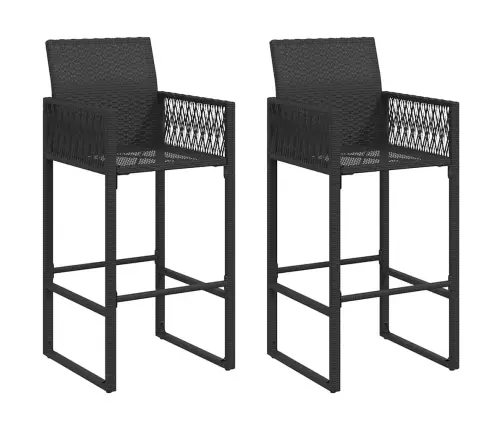 Sodo Baro Taburetės, 2Vnt., Juodos Spalvos, Poliratanas