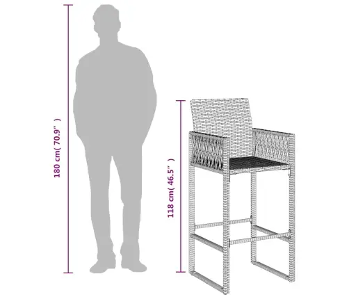 Sodo Baro Taburetės, 2Vnt., Juodos Spalvos, Poliratanas
