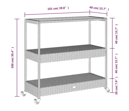 3-Tasandiline Baarikäru, Hall, Polürotang Ja Akaatsiapuit