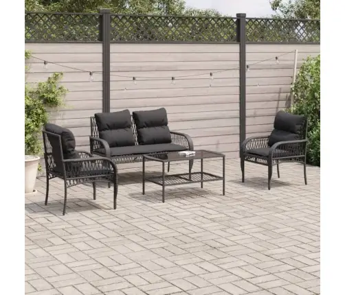 4-Daļīgs Dārza Dīvāna Komplekts Ar Matračiem, Pe Rotangpalma Vidaxl