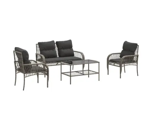 Sodo Komplektas Su Pagalvėlėmis, 4 Dalių, Pilkas, Poliratanas Sodo Komplektas Su Pagalvėlėmis, 4 Dalių, Pilkas, Poliratanas