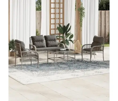 Sodo Komplektas Su Pagalvėlėmis, 4 Dalių, Pilkas, Poliratanas Sodo Komplektas Su Pagalvėlėmis, 4 Dalių, Pilkas, Poliratanas