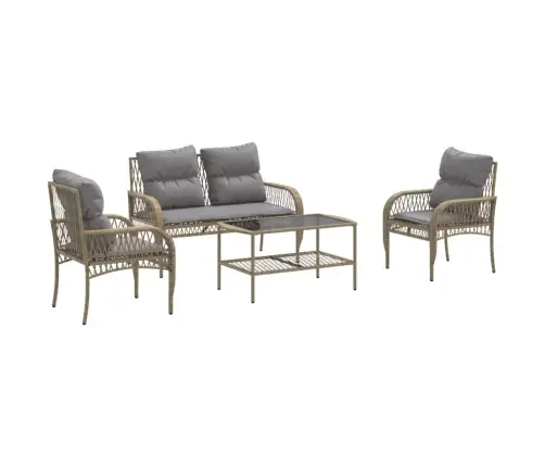 4-Daļīgs Dārza Dīvāna Komplekts, Matrači, Bēša Pe Rotangpalma Vidaxl