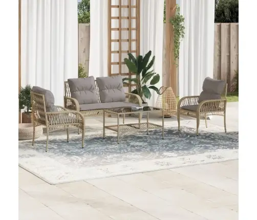 4-Daļīgs Dārza Dīvāna Komplekts, Matrači, Bēša Pe Rotangpalma Vidaxl