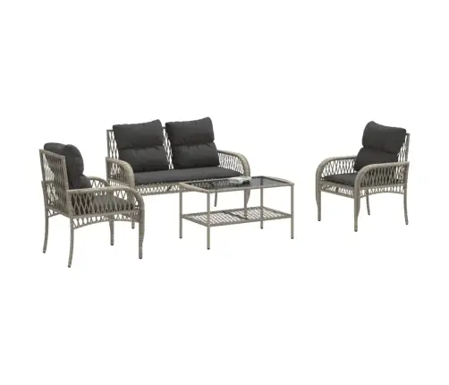 4-Osaline Aiamööblikomplekt Patjadega, Helehall, Polürotang