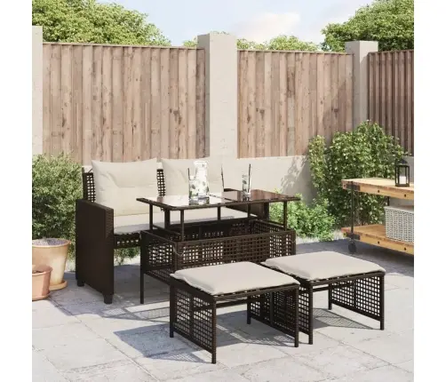 4-Daļīgs Dārza Dīvānu Komplekts, Brūna Pe Rotangpalma, Stikls Vidaxl