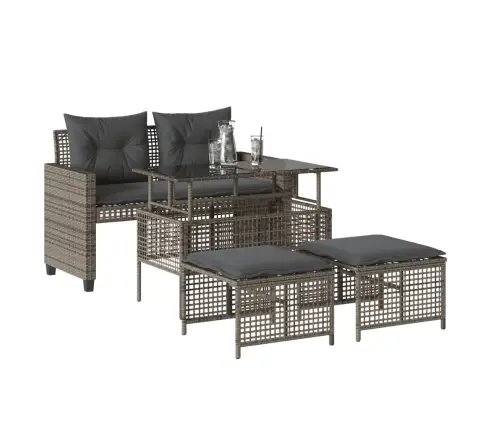 Sodo Komplektas, 4 Dalių, Pilkas, Poliratanas/Stiklas