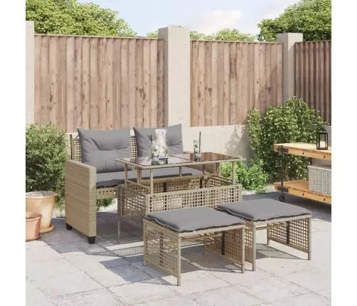 4-Osaline Aiadiivani Komplekt Patjadega, Beež, Polürotang/Klaas