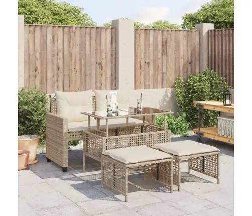 4-Daļīgs Dārza Dīvānu Komplekts, Bēša Pe Rotangpalma, Stikls Vidaxl