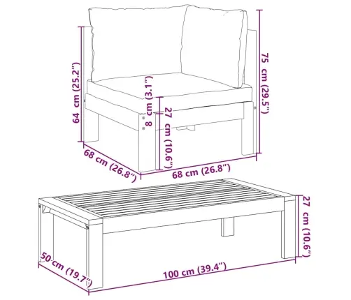 2-Daļīgs Dārza Dīvāna Komplekts Ar Spilveniem, Akācijas Koks Vidaxl