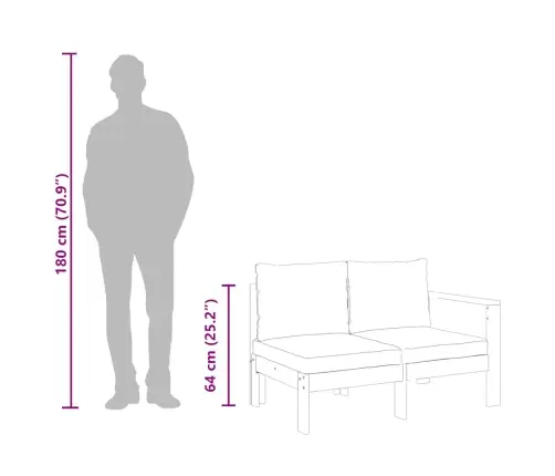 Divvietīgs Dārza Dīvāns Ar 1 Roku Balstu, Akācijas Masīvkoks Vidaxl