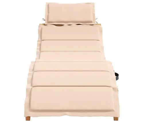 Sauļošanās Zvilnis Ar Matraci, Bēšs, Akācijas Masīvkoks Vidaxl