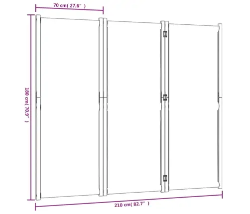 3-Paneļu Istabas Aizslietnis, 210X190 Cm, Tumši Zils Vidaxl