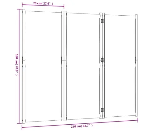 Kambario Pertvara, 3 Segmentai, Taupe Spalvos, 210X180Cm