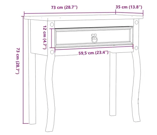 Konsoles Galds Corona, 73X35X73 Cm, Priedes Masīvkoks Vidaxl