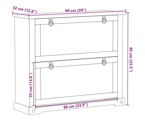 Apavu Skapītis Corona, 99X32X85 Cm, Priedes Masīvkoks Vidaxl