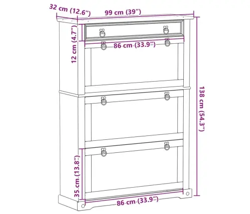 Apavu Skapītis Corona, 99X32X138 Cm, Priedes Masīvkoks Vidaxl