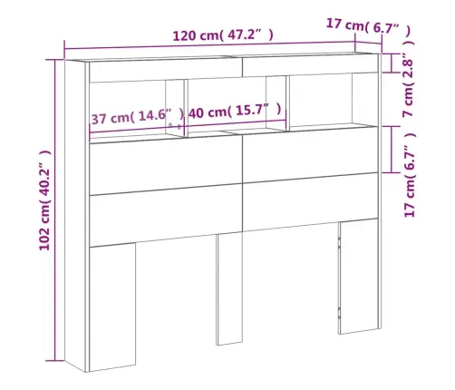 Galvgaļa Skapis Ar Led, Brūna Ozola, 120X17X102 Cm Vidaxl