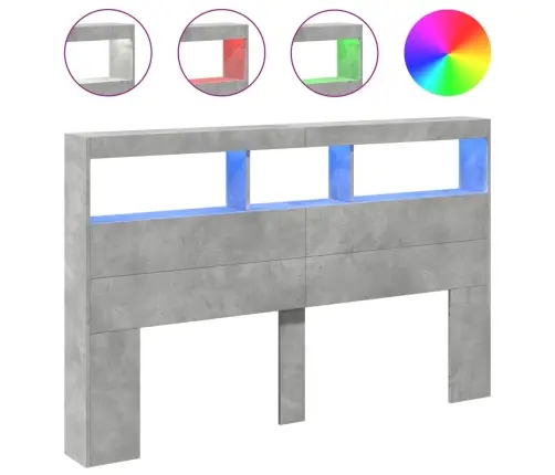 Galvūgalis-Spintelė Su Led, Betono Pilkos Spalvos, 160X17X102Cm Galvūgalis-Spintelė Su Led, Betono Pilkos Spalvos, 160X17X102Cm