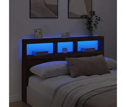 Galvūgalis-Spintelė Su Led, Rudos Ąžuolo Spalvos, 160X17X102Cm Galvūgalis-Spintelė Su Led, Rudos Ąžuolo Spalvos, 160X17X102Cm