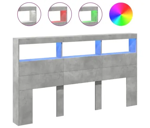 Galvgaļa Skapis Ar Led, Betona Pelēks, 180X17X102 Cm Vidaxl