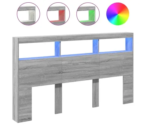 Galvgaļa Skapis Ar Led, Pelēka Ozola, 180X17X102 Cm Vidaxl