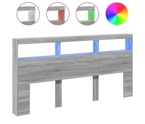 Galvūgalis-Spintelė Su Led, Pilkos Ąžuolo Spalvos, 200X17X102Cm Galvūgalis-Spintelė Su Led, Pilkos Ąžuolo Spalvos, 200X17X102Cm