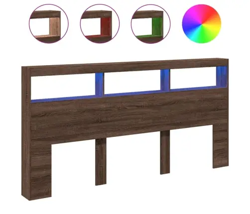 Voodipeatsi Kapp Led-Tuledega, Pruun Tamm, 200X17X102 Cm