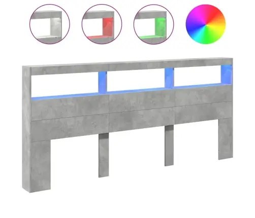 Voodipeatsi Kapp Led-Tuledega, Betoonhall, 200X17X102 Cm