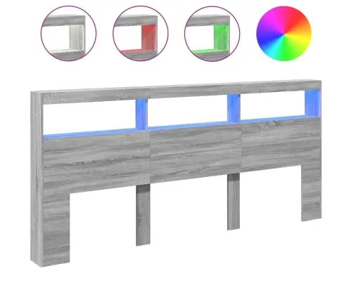 Galvgaļa Skapis Ar Led, Pelēka Ozola, 220X17X102 Cm Vidaxl